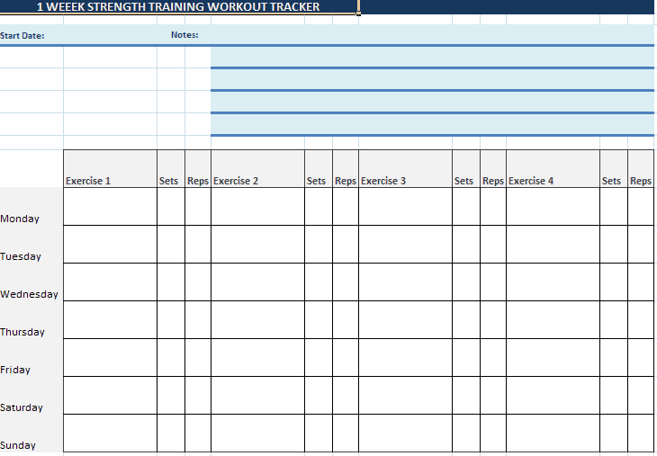 Muscle Building for Everyone Premium PLR 1 Week Strength Training Workout Tracker