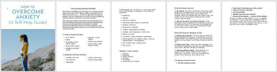 Overcoming Anxiety Premium PLR Checklist Sneak Preview