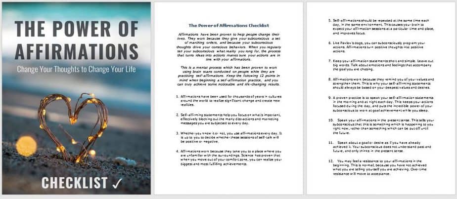 Affirmations Premium PLR Checklist Sneak Preview