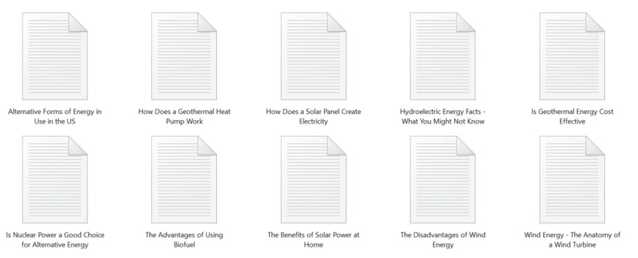 Alternative Energy Articles Sample text