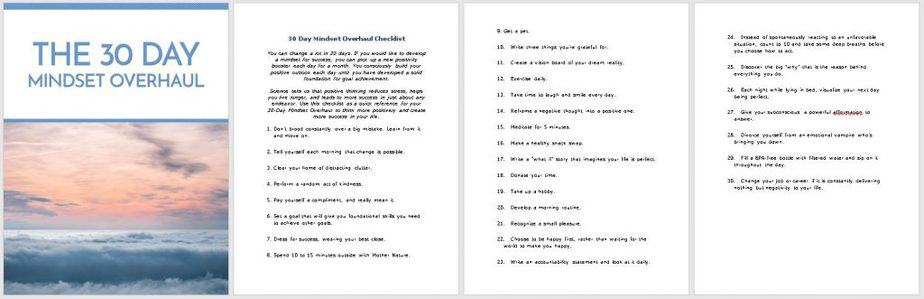 30 Day Mindset Overhaul Premium PLR Checklist 30 Day Mindset Overhaul Premium PLR Checklist