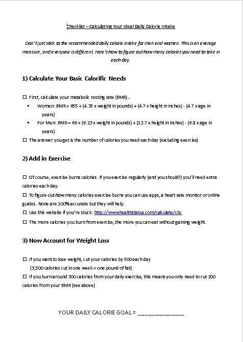 Calorie Counting Premium PLR Checklist