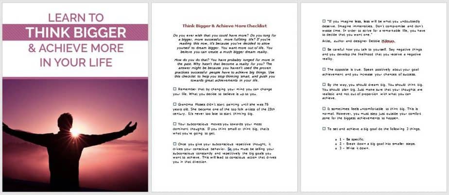 Think Bigger Mindset PLR Checklist Sneak Preview