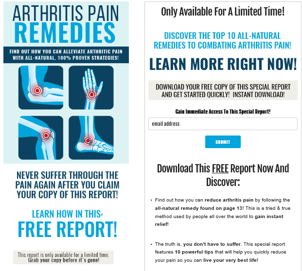 Arthritis Pain Relief PLR Lead Magnet Kit Squeeze Page