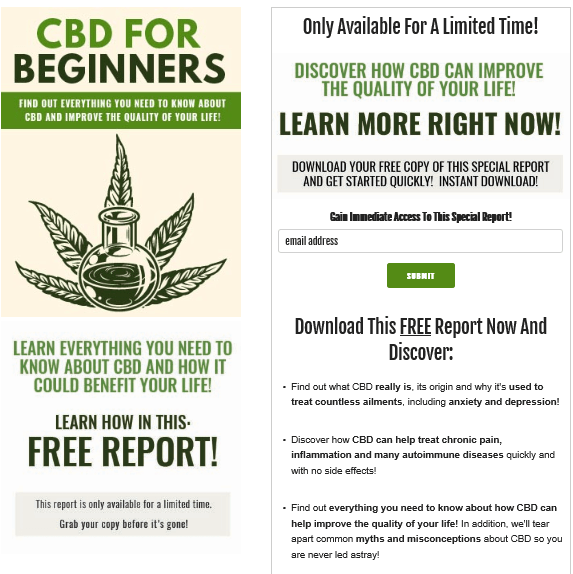 CBD for Beginners PLR Lead Magnet Kit Squeeze Page