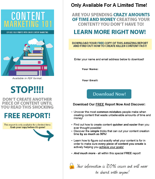 Content Marketing 101 PLR Lead Magnet Squeeze Page Content Marketing 101 PLR Lead Magnet Squeeze Page