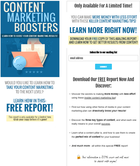 Content Marketing Boosters PLR Squeeze Page