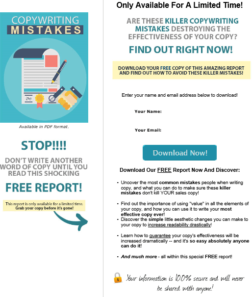 Copywriting Mistakes PLR Lead Magnet Squeeze Page