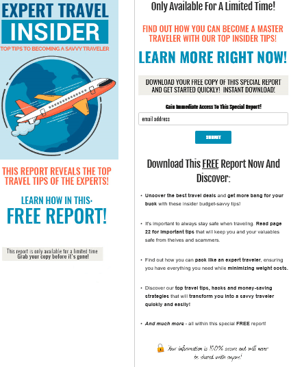 Expert Travel Insider PLR Squeeze Page