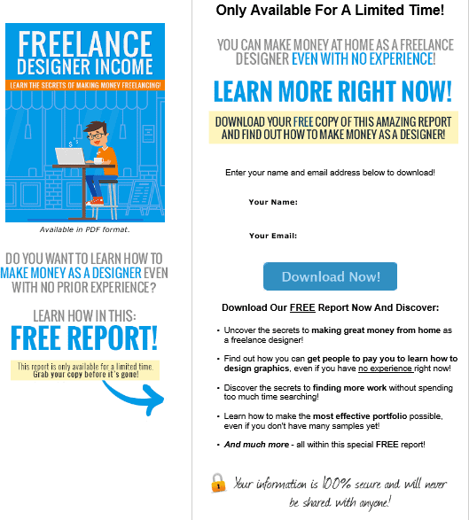 Freelance Designer Income PLR Squeeze Page