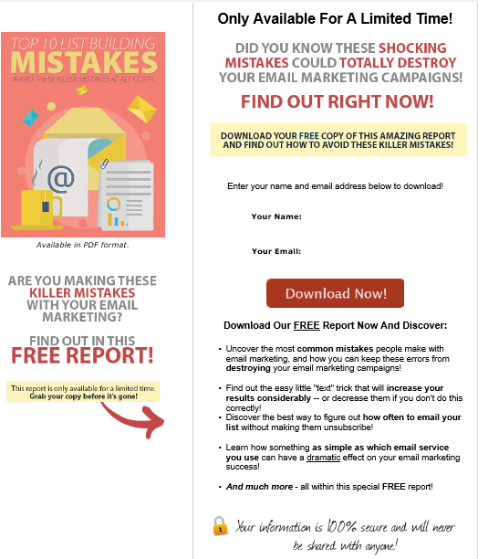 List Building Mistakes PLR Squeeze Page