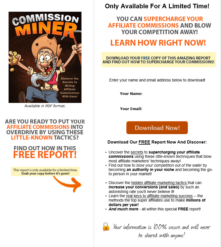 Commission Miner PLR Squeeze Page