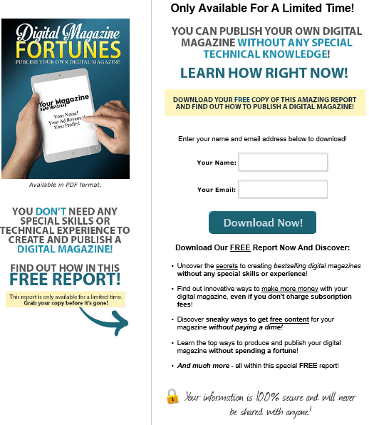 Digital Magazine Fortunes PLR Squeeze Page Digital Magazine Fortunes PLR Squeeze Page