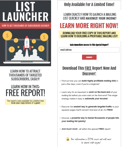 Email List Launcher PLR Squeeze Page