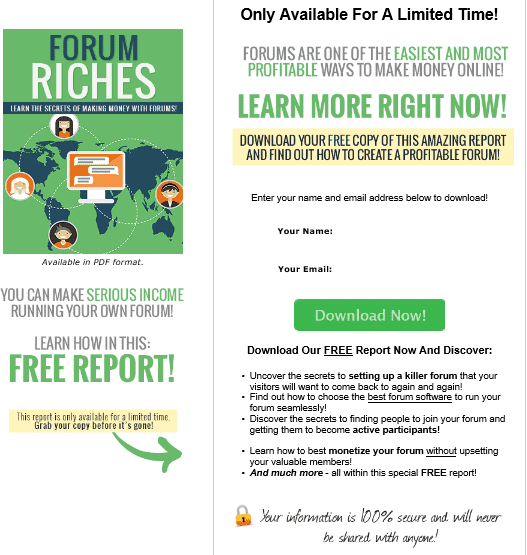 Forum Riches PLR Squeeze Page Forum Riches PLR Squeeze Page