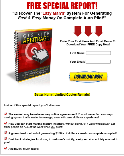 Gig Site Arbitrage PLR Squeeze Page Gig Site Arbitrage PLR Squeeze Page