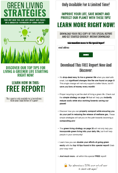 Green Living Strategies PLR Squeeze Page Green Living Strategies PLR Squeeze Page