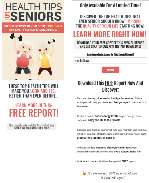 Health Tips for Seniors PLR Squeeze Page