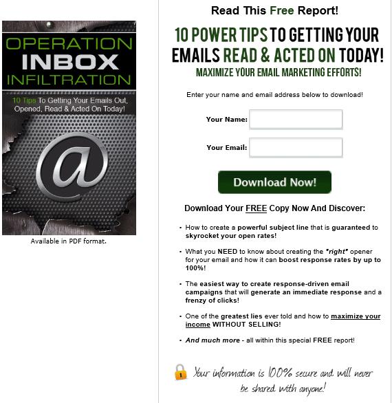 Inbox Infiltration PLR Squeeze Page