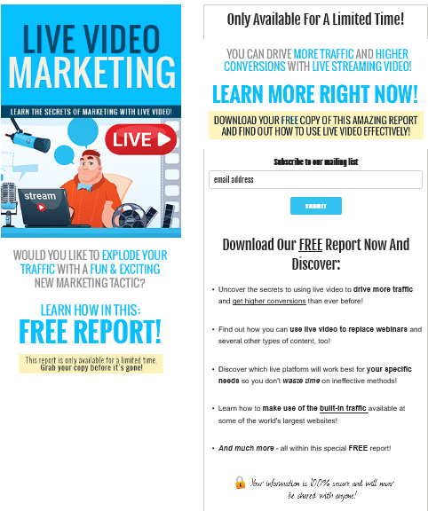 Live Video Marketing PLR Squeeze Page