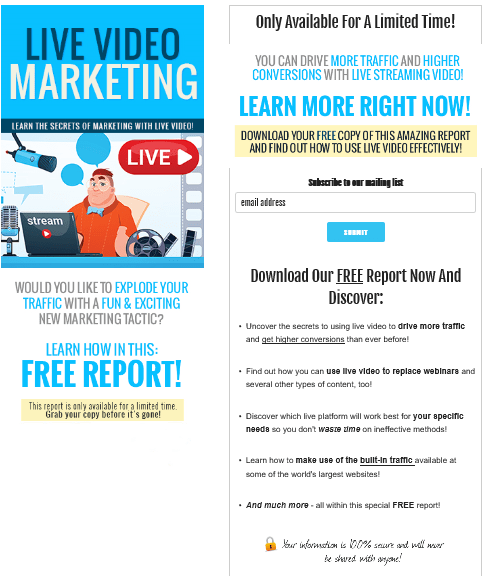 Live Video Marketing PLR Squeeze Page Live Video Marketing PLR Squeeze Page