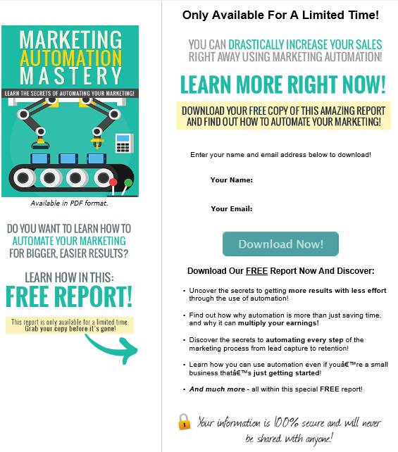 Marketing Automation PLR Squeeze Page