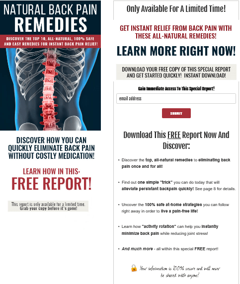 Natural Back Pain Remedies PLR Squeeze Page Natural Back Pain Remedies PLR Squeeze Page