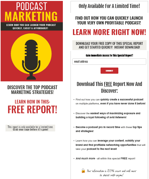 Podcast Marketing PLR Squeeze Page