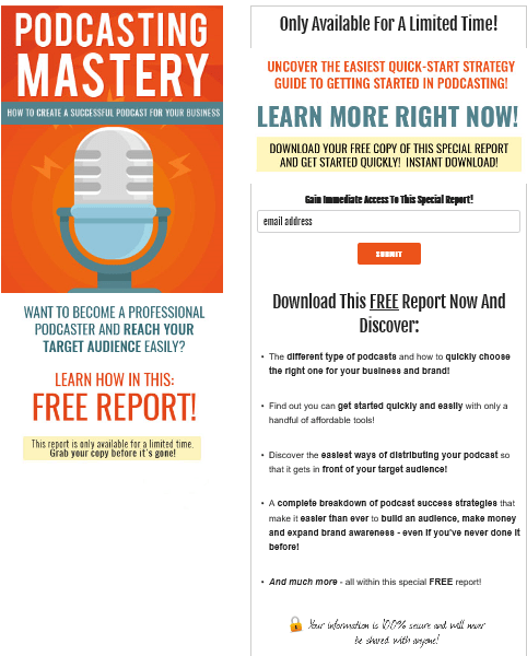 Podcasting Mastery PLR Squeeze Page Podcasting Mastery PLR Squeeze Page
