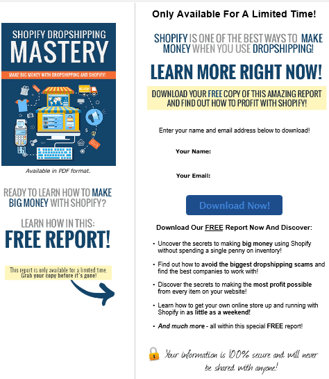 Shopify Dropshipping Mastery PLR Squeeze Page Shopify Dropshipping Mastery PLR Squeeze Page