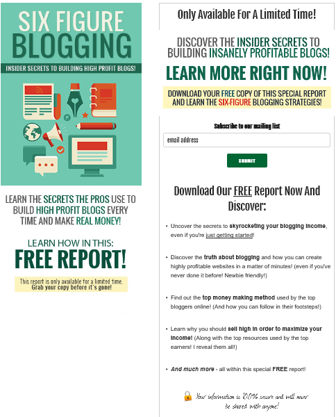Six Figure Blogging PLR Squeeze Page Six Figure Blogging PLR Squeeze Page
