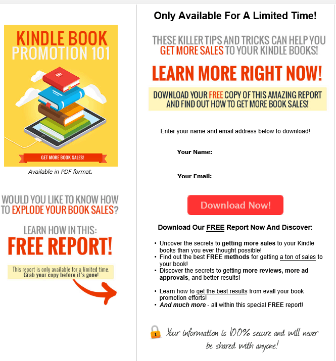 Kindle Book Promotion 101 PLR Squeeze Page