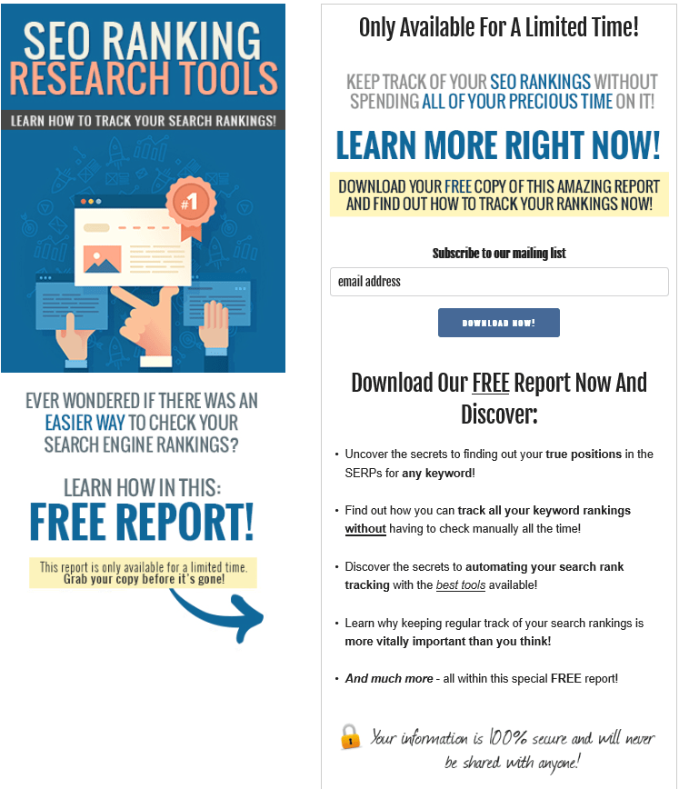 SEO Ranking Research Tools PLR Squeeze Page