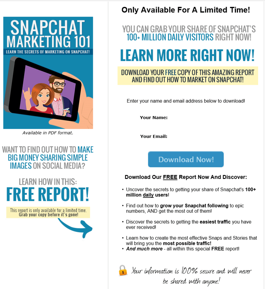 Snapchat Marketing 101 PLR Squeeze Page