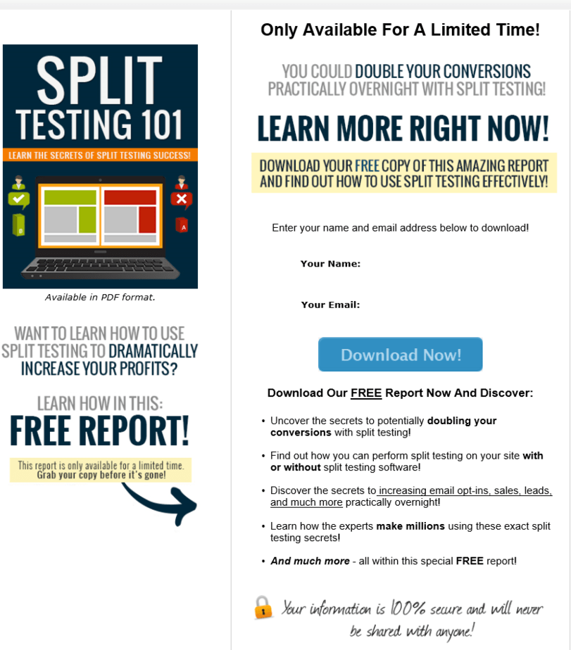 Split Testing PLR Squeeze Page Split Testing PLR Squeeze Page