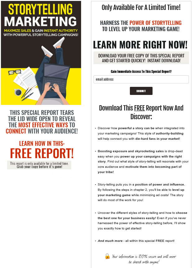 Storytelling Marketing PLR Squeeze Page Storytelling Marketing PLR Squeeze Page