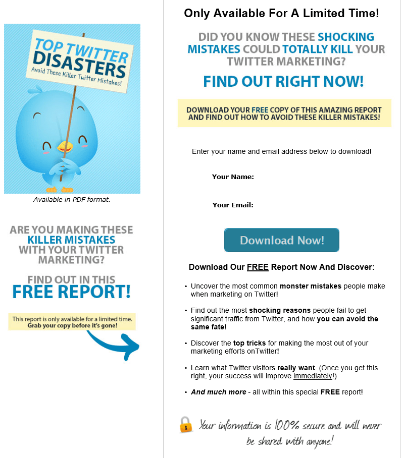 Top Twitter Disasters PLR Squeeze Page