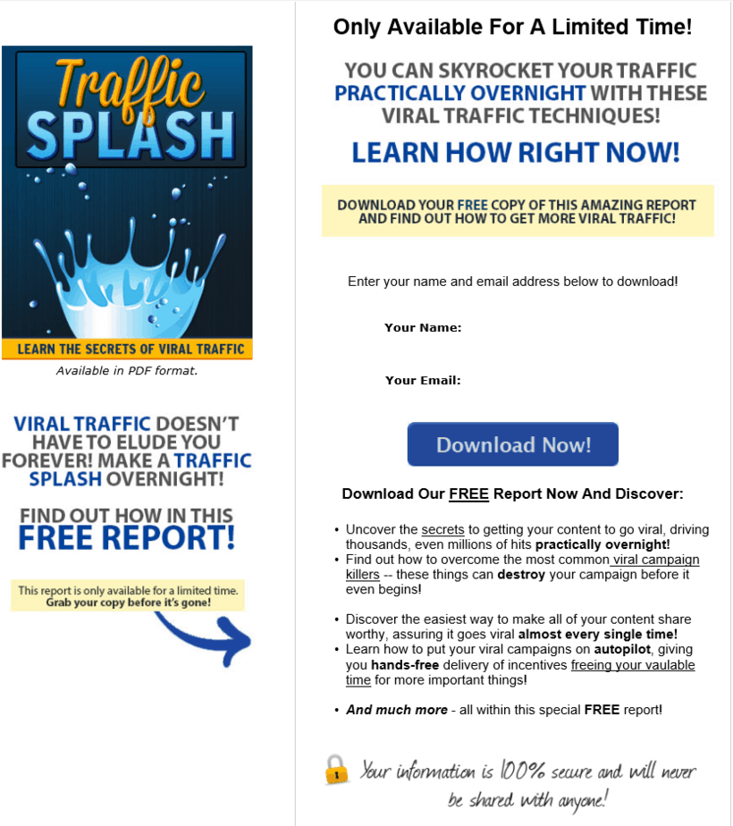 Traffic Splash PLR Squeeze Page