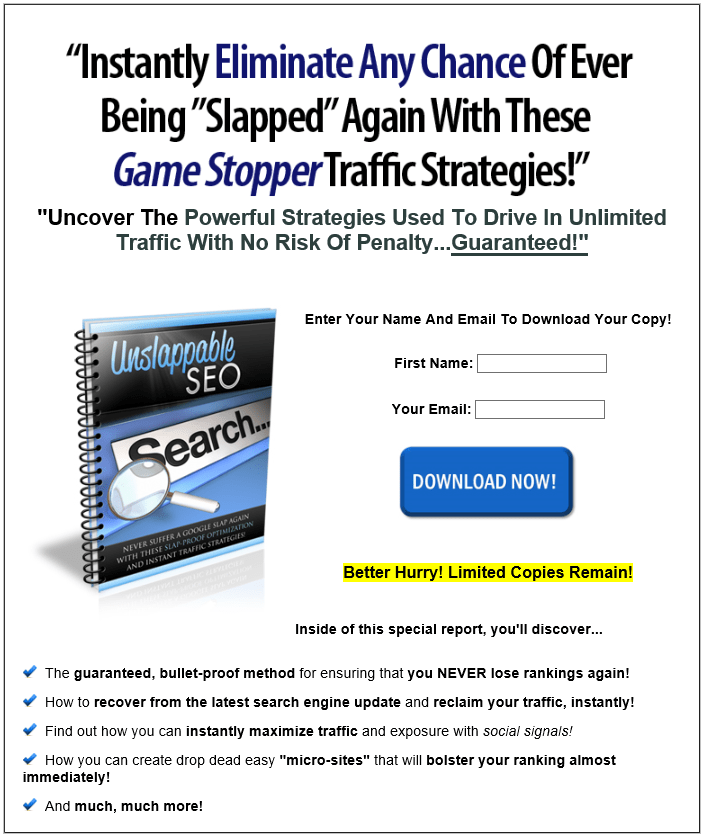 Unslappable SEO PLR Squeeze Page Unslappable SEO PLR Squeeze Page