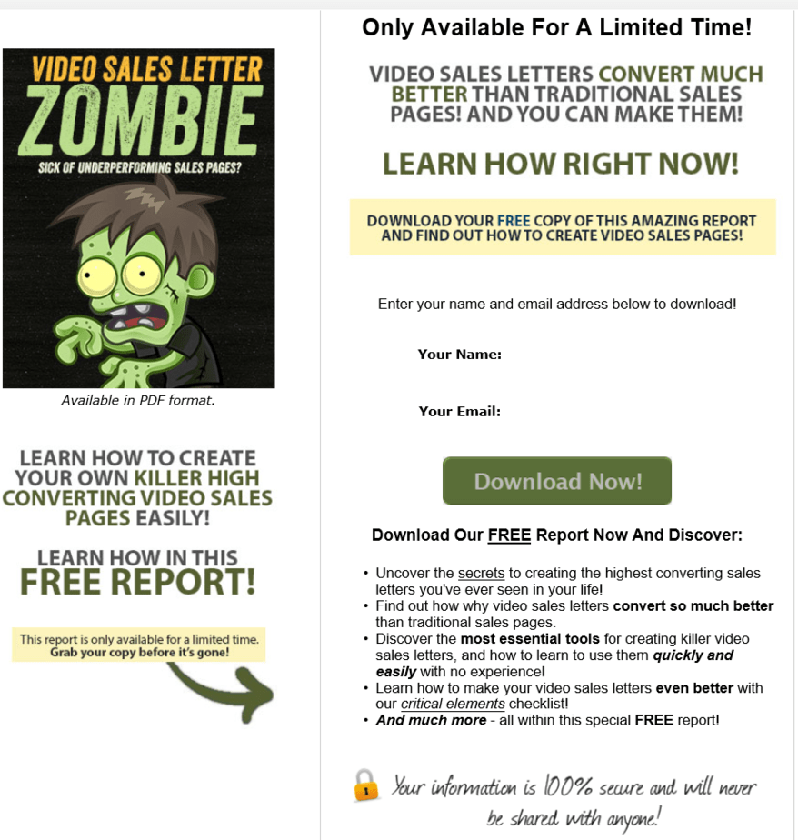 Video Salesletters PLR Squeeze Page