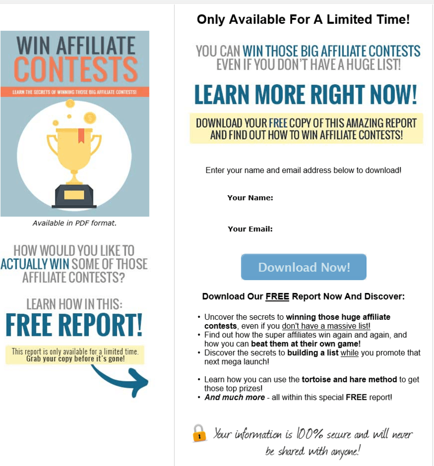 Win Affiliate Contests PLR Squeeze Page