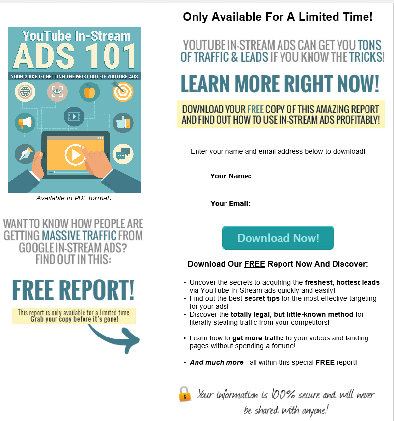 YouTube In Stream Ads 101 PLR Squeeze Page YouTube In Stream Ads 101 PLR Squeeze Page