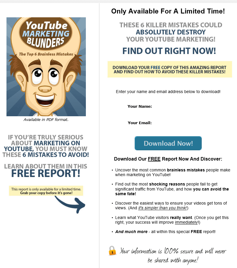 YouTube Marketing Blunders PLR Squeeze Page