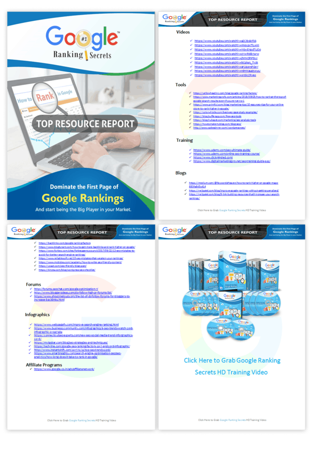 Google Ranking Secrets PLR Sales Funnel Top Resource Report Screenshot