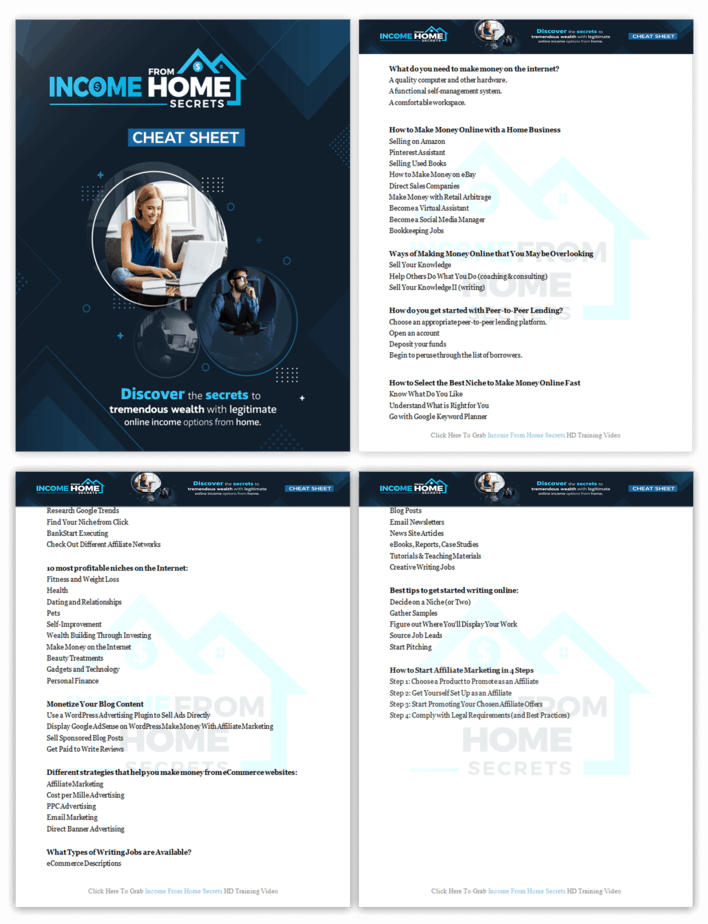 Income from Home Secrets PLR Sales Funnel Cheatsheet Screenshot