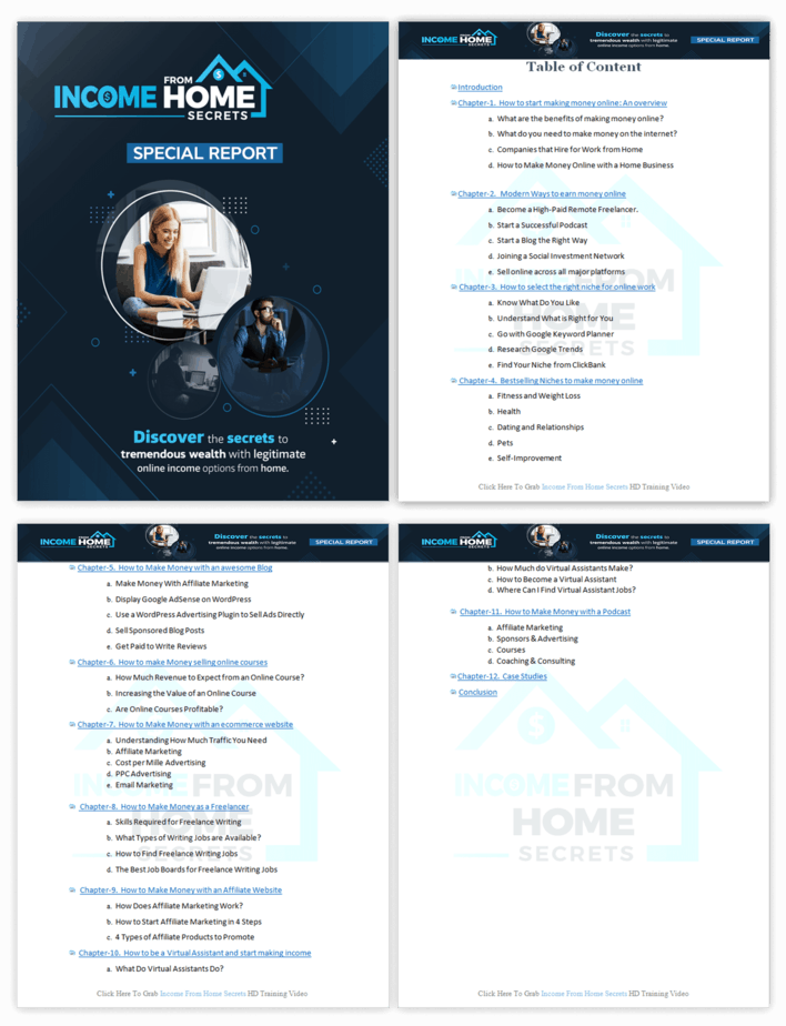 Income from Home Secrets PLR Sales Funnel Upsell Report Screenshot