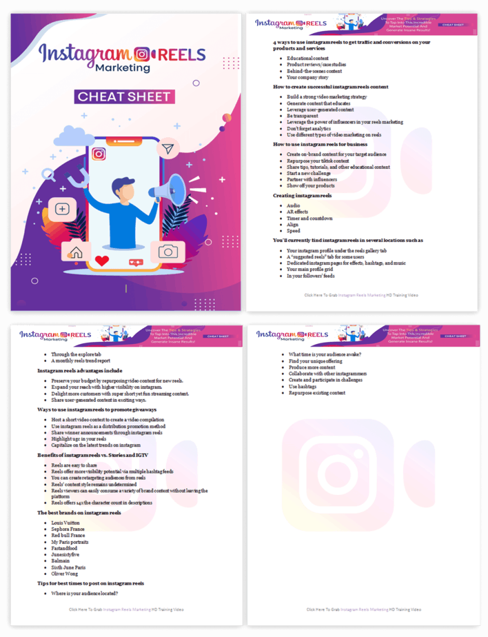 Instagram Reels Marketing PLR Sales Funnel Cheatsheet Screenshot