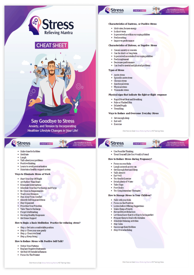 Stress Relieving Mantra PLR Sales Funnel Cheatsheet Screenshot