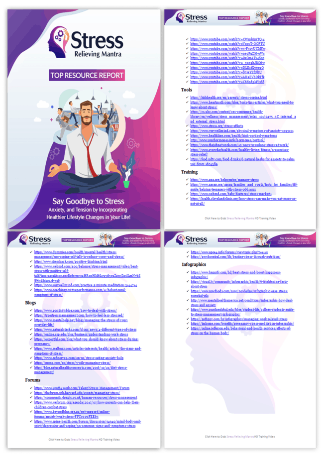 Stress Relieving Mantra PLR Sales Funnel Top Resource Report Screenshot
