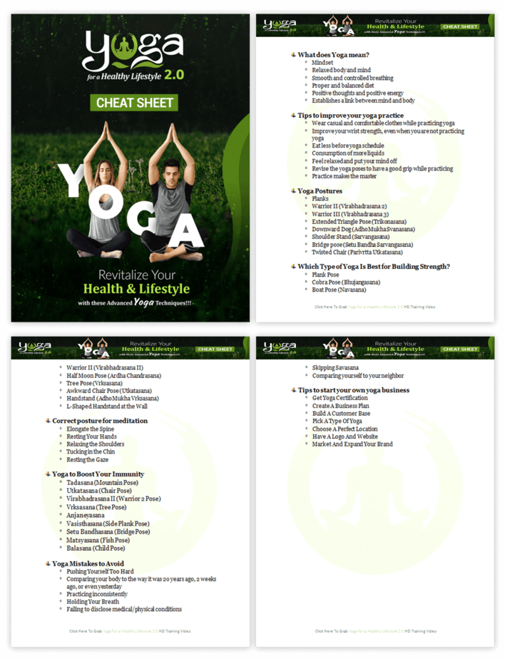 Yoga for a Healthy Lifestyle 2.0 PLR Cheat Sheet Screenshot